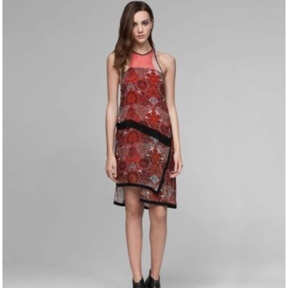 Helmut Lang Runway Mandala Dress Y2K Sheer Asymmetrical Sleeveless Red Size 2 - Picture 5 of 16